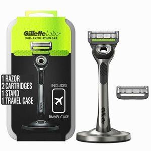 Gillette Labs Mens Razor - 1 Handle + 2 Blade Refills + Travel Case + Stand  New